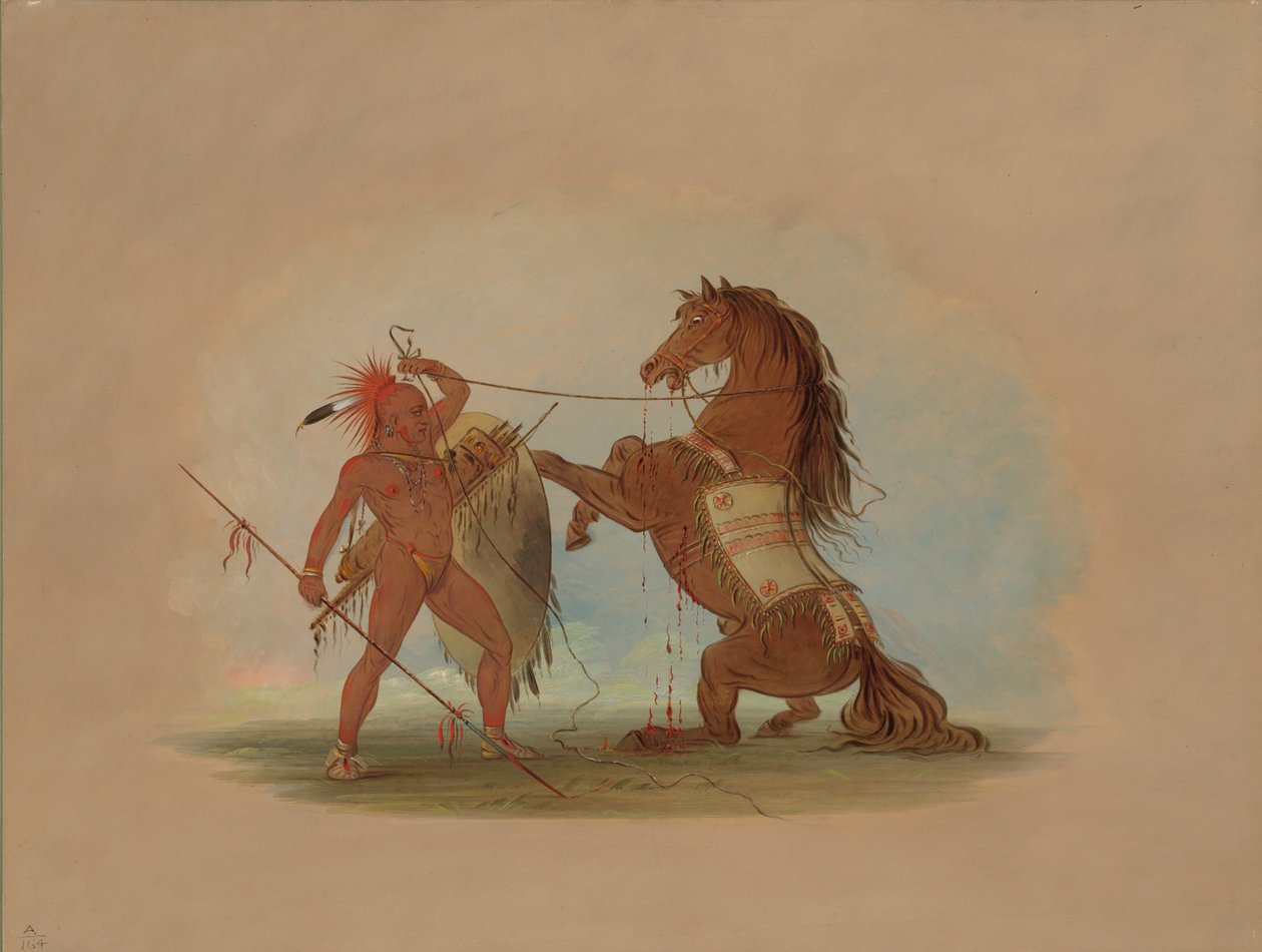 Wojownik Pawnee poświęcający swojego ulubionego konia, 18611869. autorstwa George Catlin