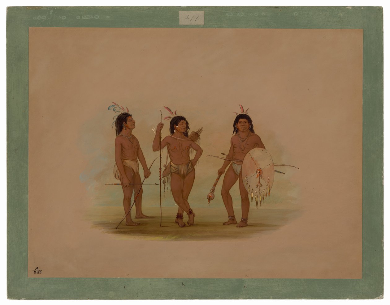 Wódz Puelchee i dwóch młodych wojowników autorstwa George Catlin