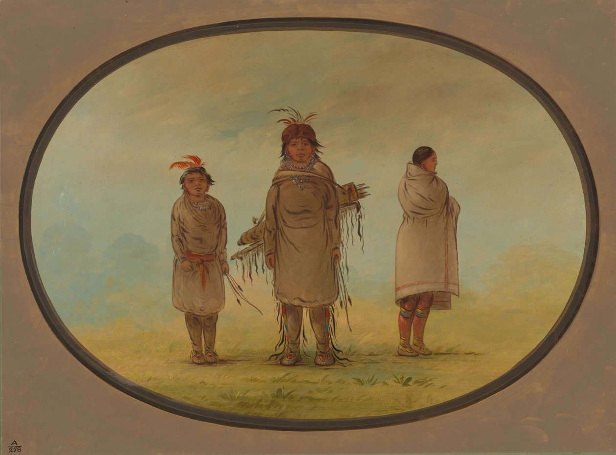 Kamienny wojownik, jego żona i chłopiec, 18551869. autorstwa George Catlin