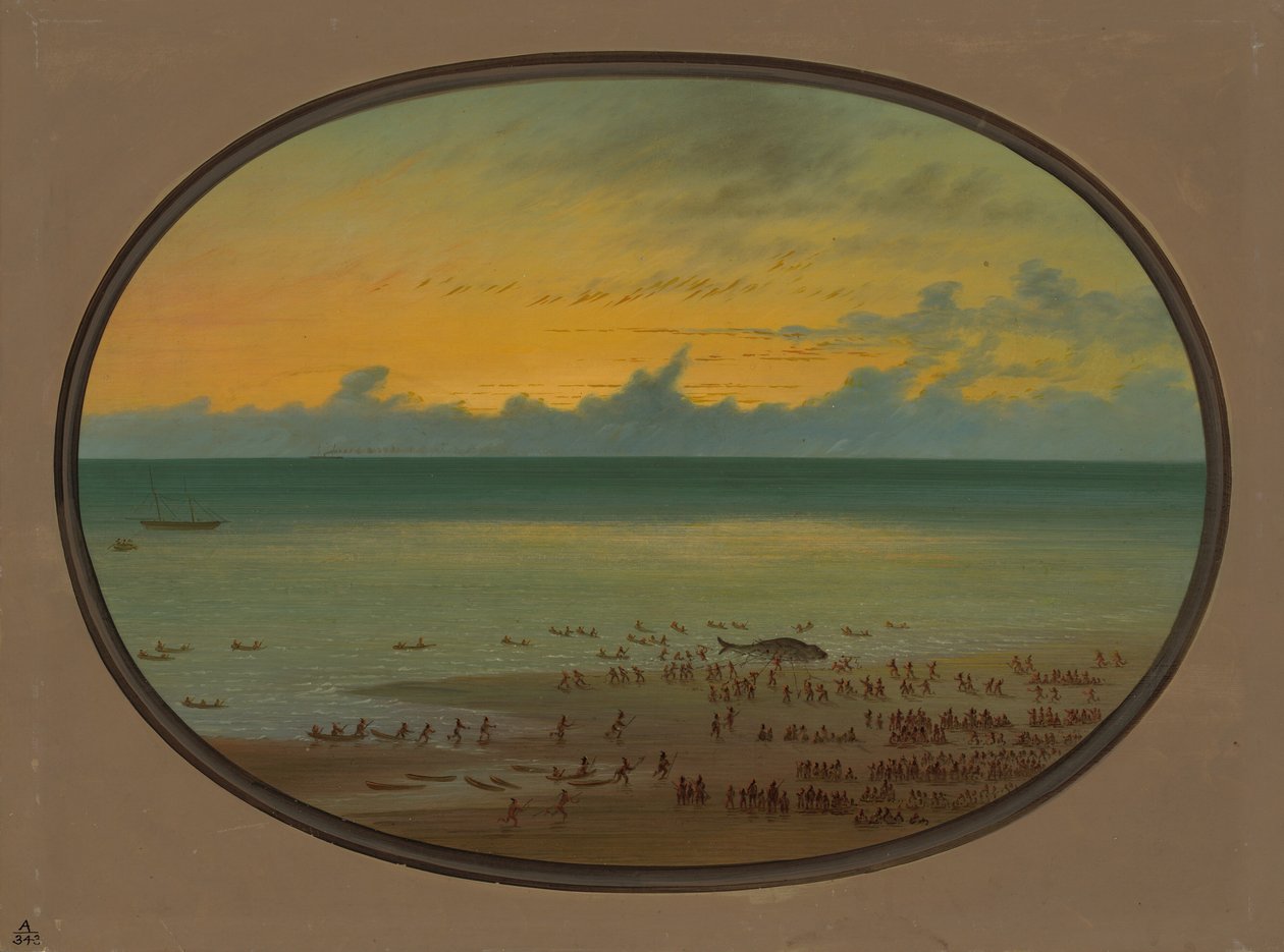 Wieloryb na brzegu - Klahoquat, 18551869. autorstwa George Catlin