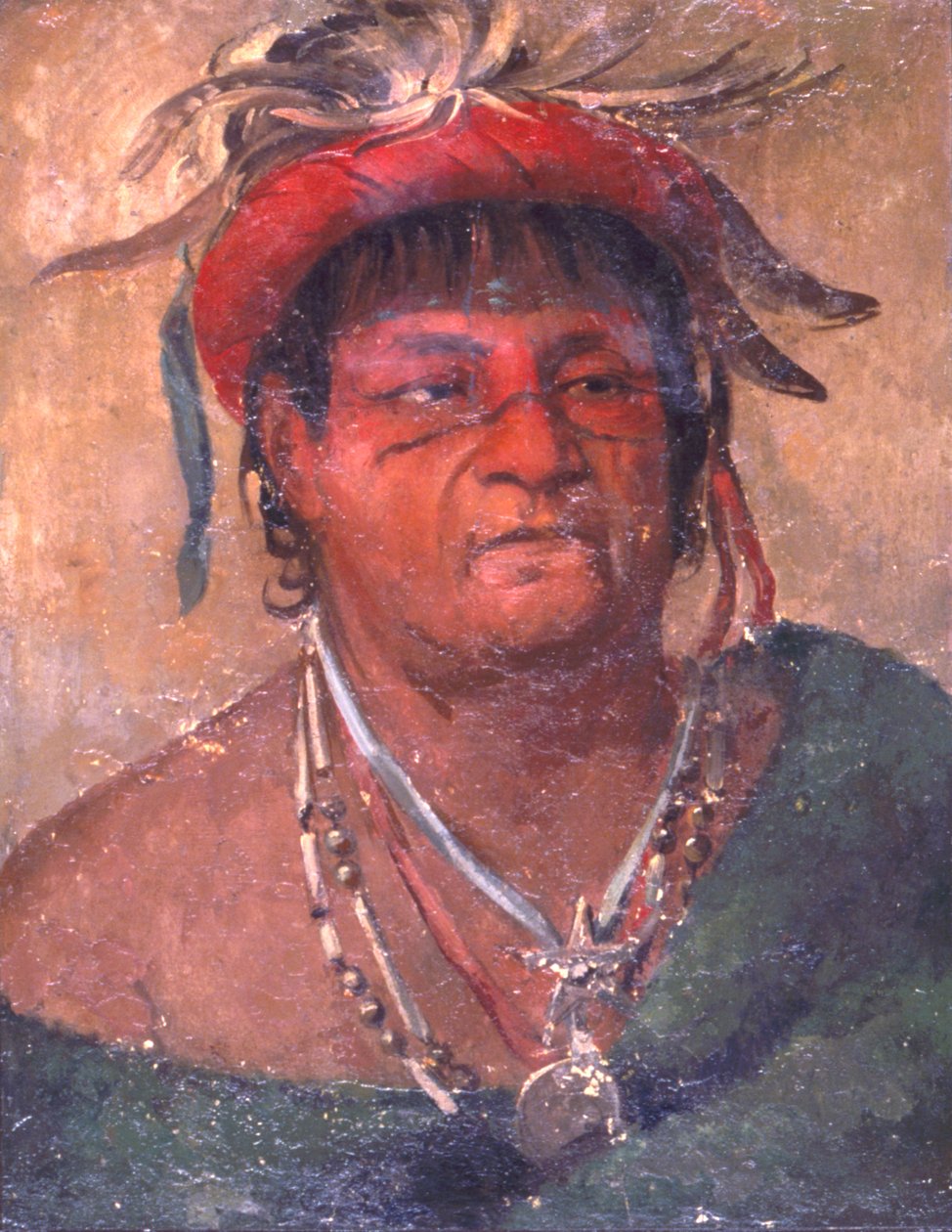 Aúh-ka-nah-paw-wáh, Stojący na Ziemi, Stary i Dzielny Wojownik autorstwa George Catlin