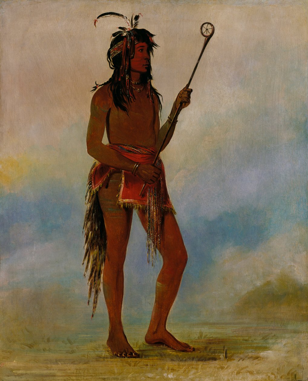 Ah-nó-je-nahge, ten, który stoi po obu stronach, wybitny piłkarz, 1835. autorstwa George Catlin