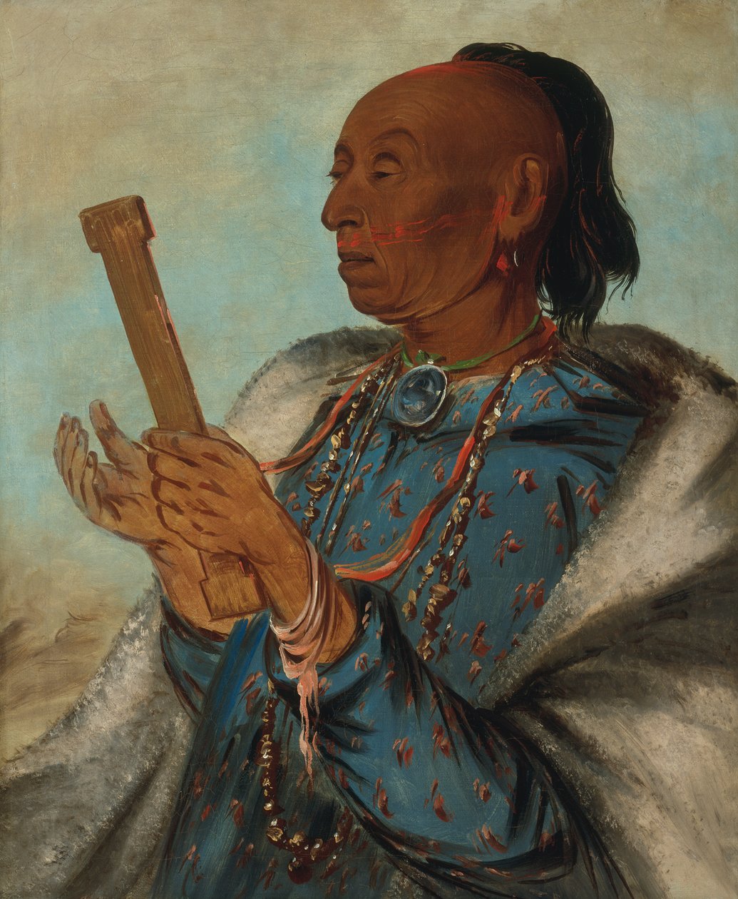 Ah-tón-we-tuck, indyk kogut, powtarzanie swojej modlitwy, 1830. autorstwa George Catlin