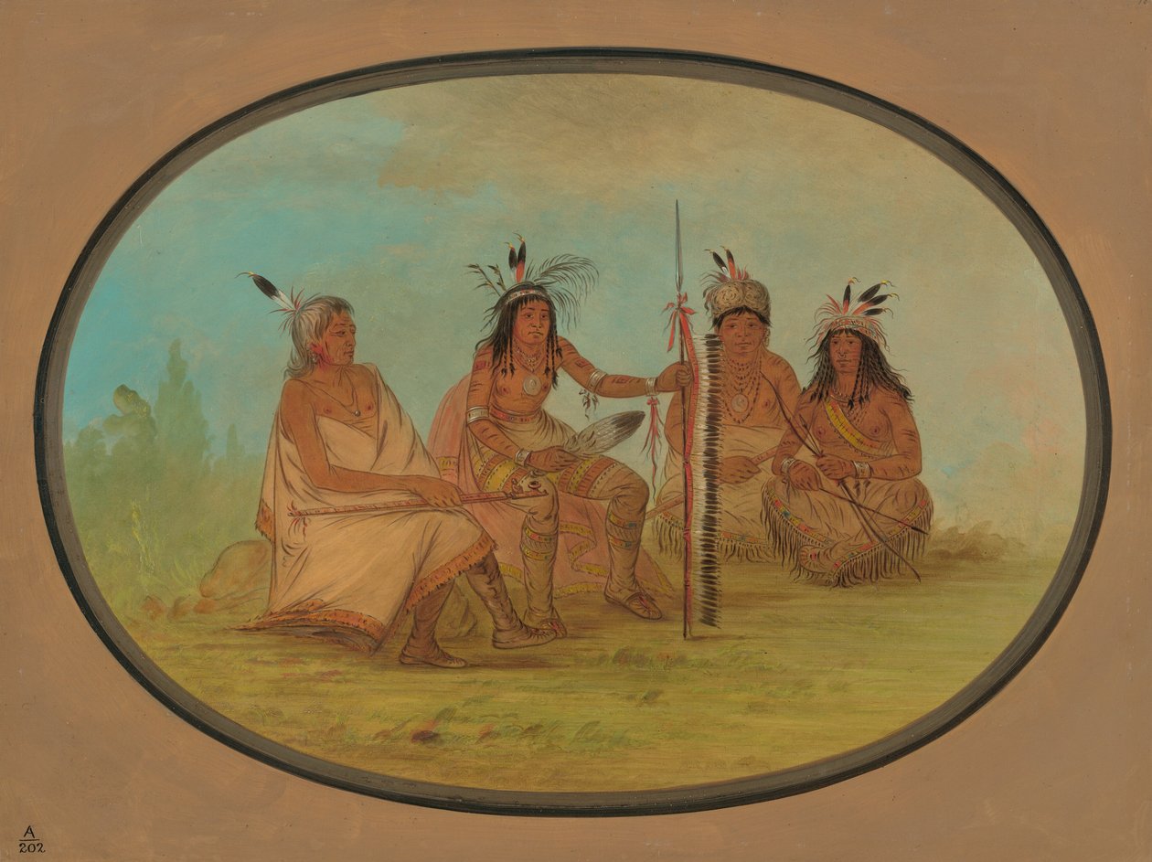 Starzejący się wódz Ojibbeway i trzej wojownicy, 18611869. autorstwa George Catlin