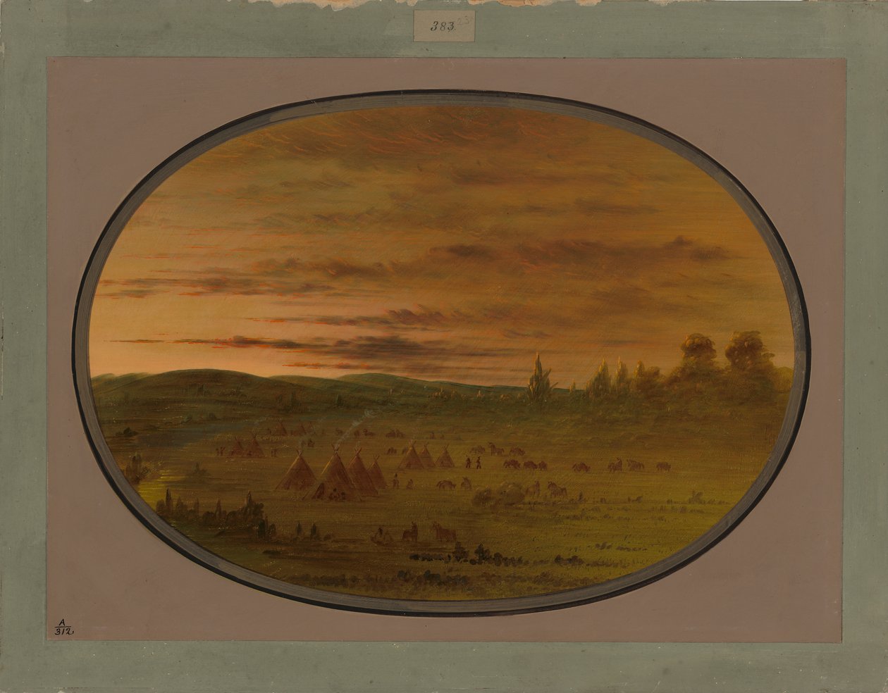 Obóz Indian o zachodzie słońca, 1861-69 autorstwa George Catlin