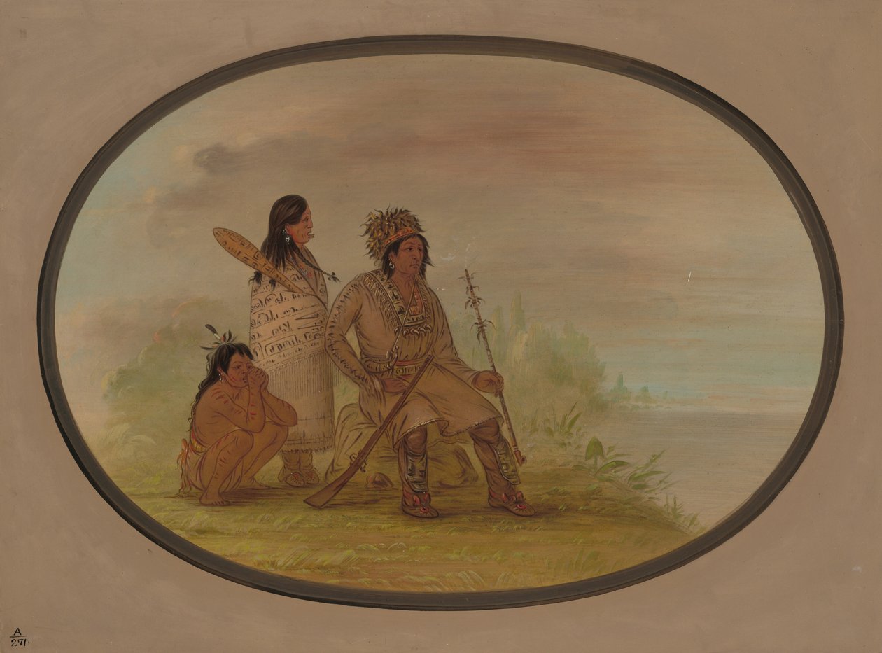 Stary Indianin Nayas, jego wnuczka i chłopiec, 18551869. autorstwa George Catlin