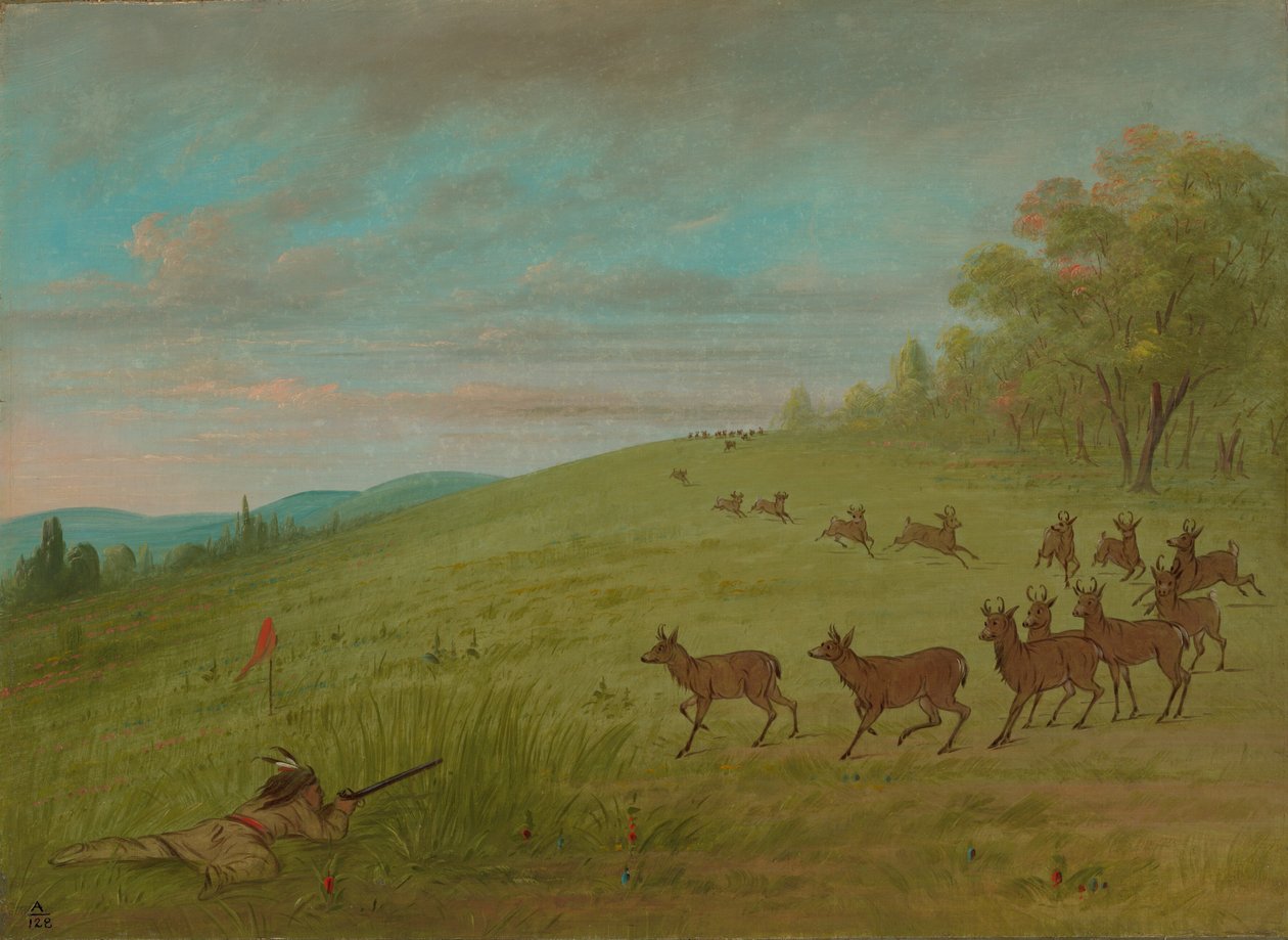 Strzelanie do antylop - Assinneboine, 18611869. autorstwa George Catlin