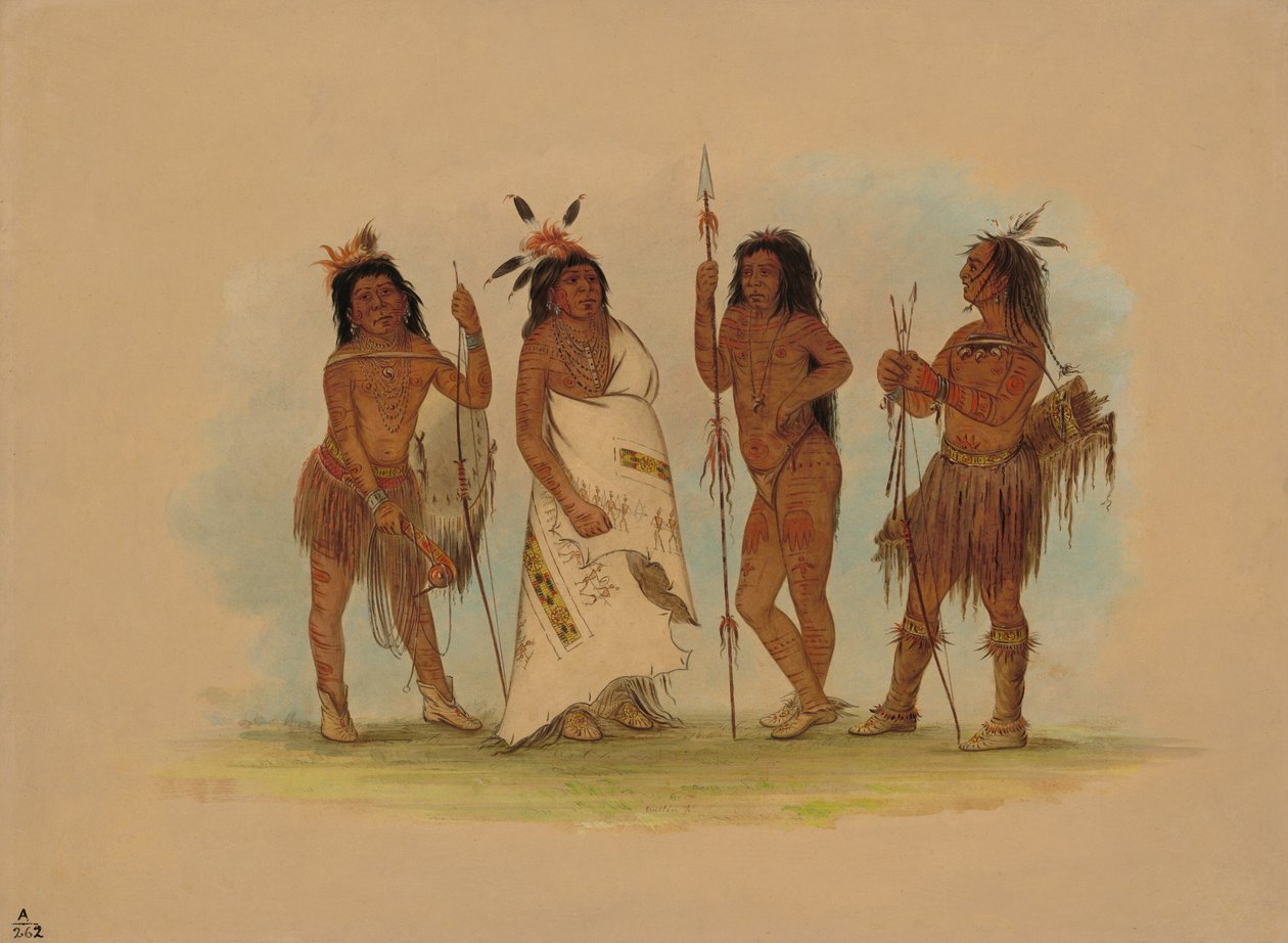 Wódz Apaczów i Trzech Wojowników, 18551869. autorstwa George Catlin