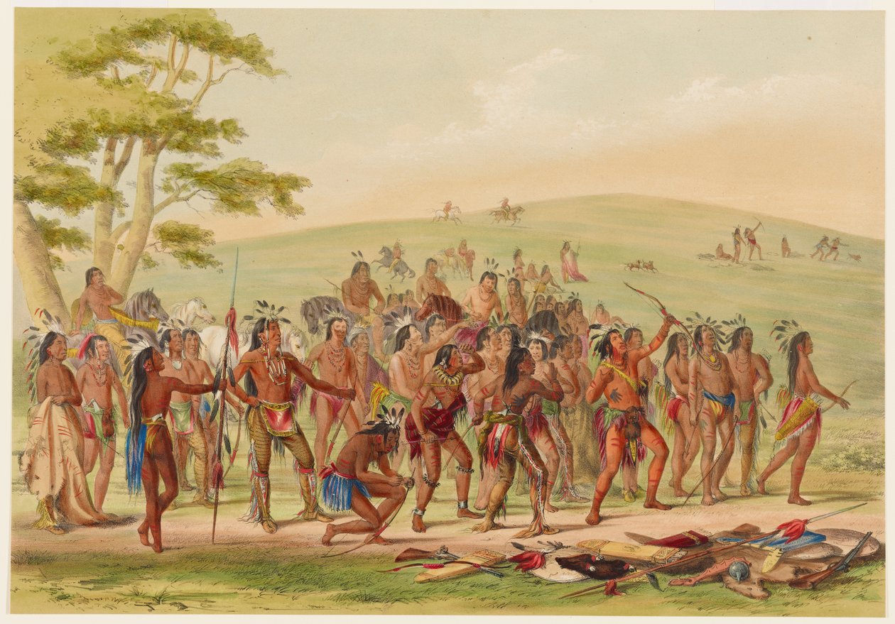 Łucznictwo plemienia Mandanów autorstwa George Catlin