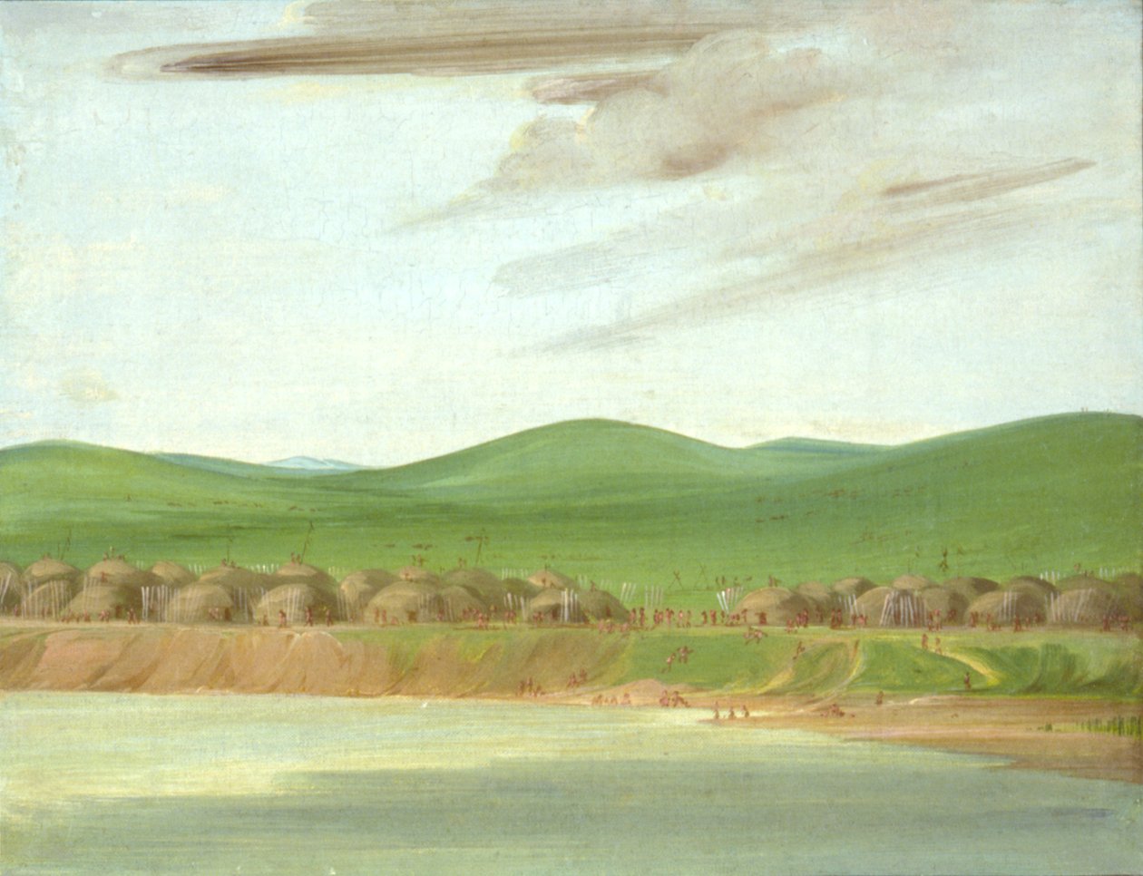 Wioska Arikara z chatami pokrytymi ziemią, 1600 mil nad St. Louis autorstwa George Catlin