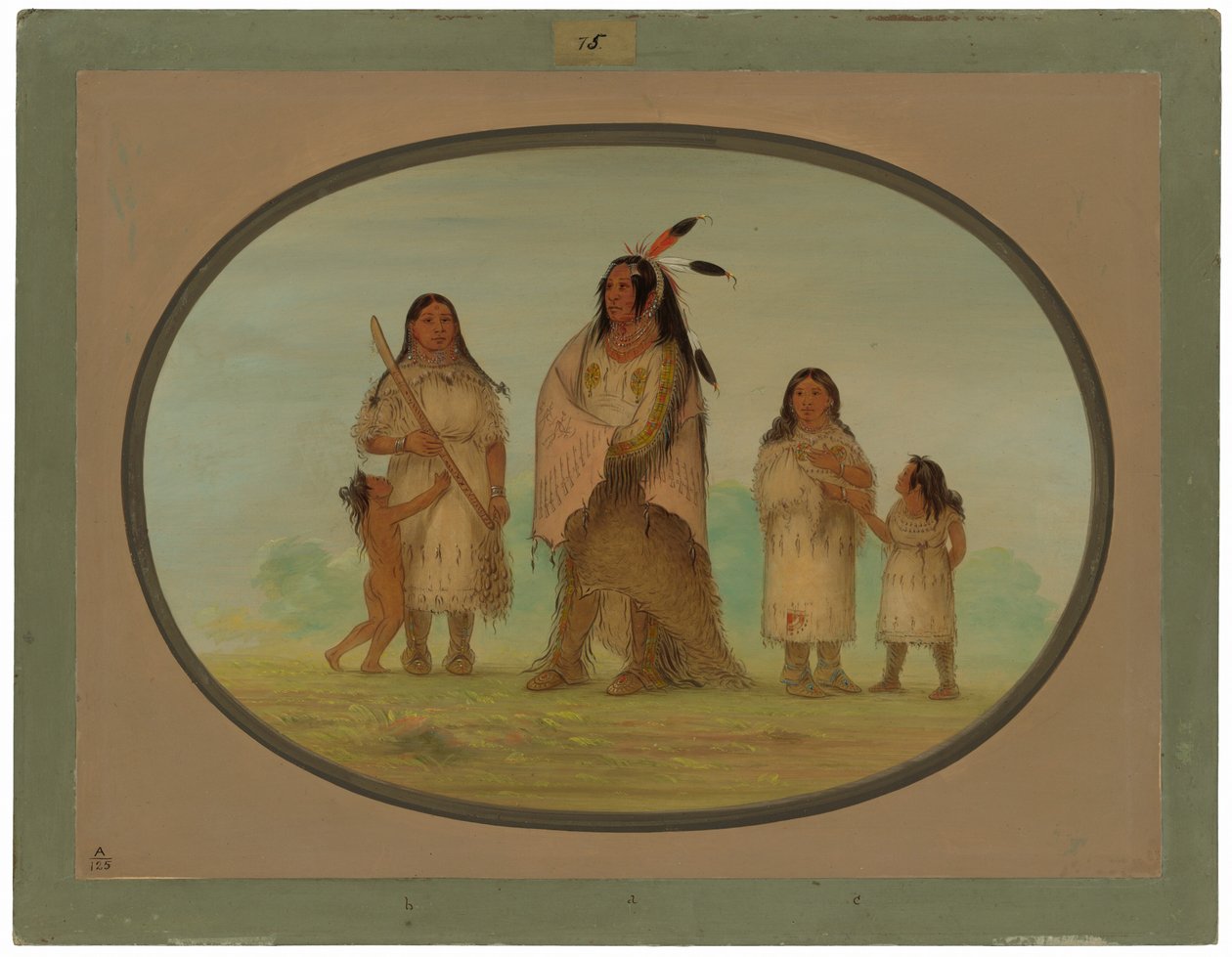 Assinneboine Wojownik i jego rodzina autorstwa George Catlin
