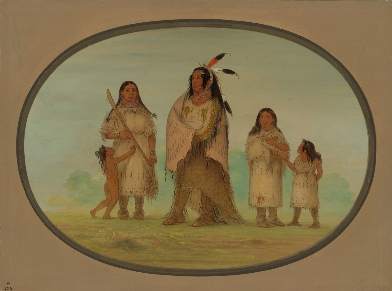 Assinneboine Wojownik i jego rodzina, 18611869. autorstwa George Catlin