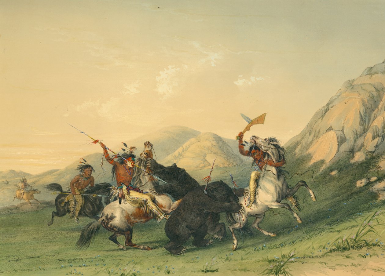 Atak niedźwiedzia grizzly autorstwa George Catlin