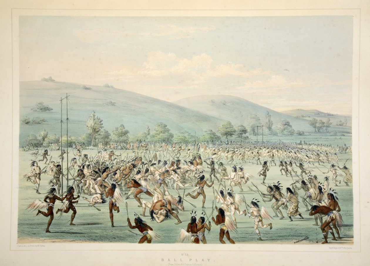 Gra w piłkę, z portfolio Catlins North American Indian. Sceny myśliwskie i rozrywki Gór Skalistych i Prerii Ameryki, wyd. 1845 autorstwa George Catlin