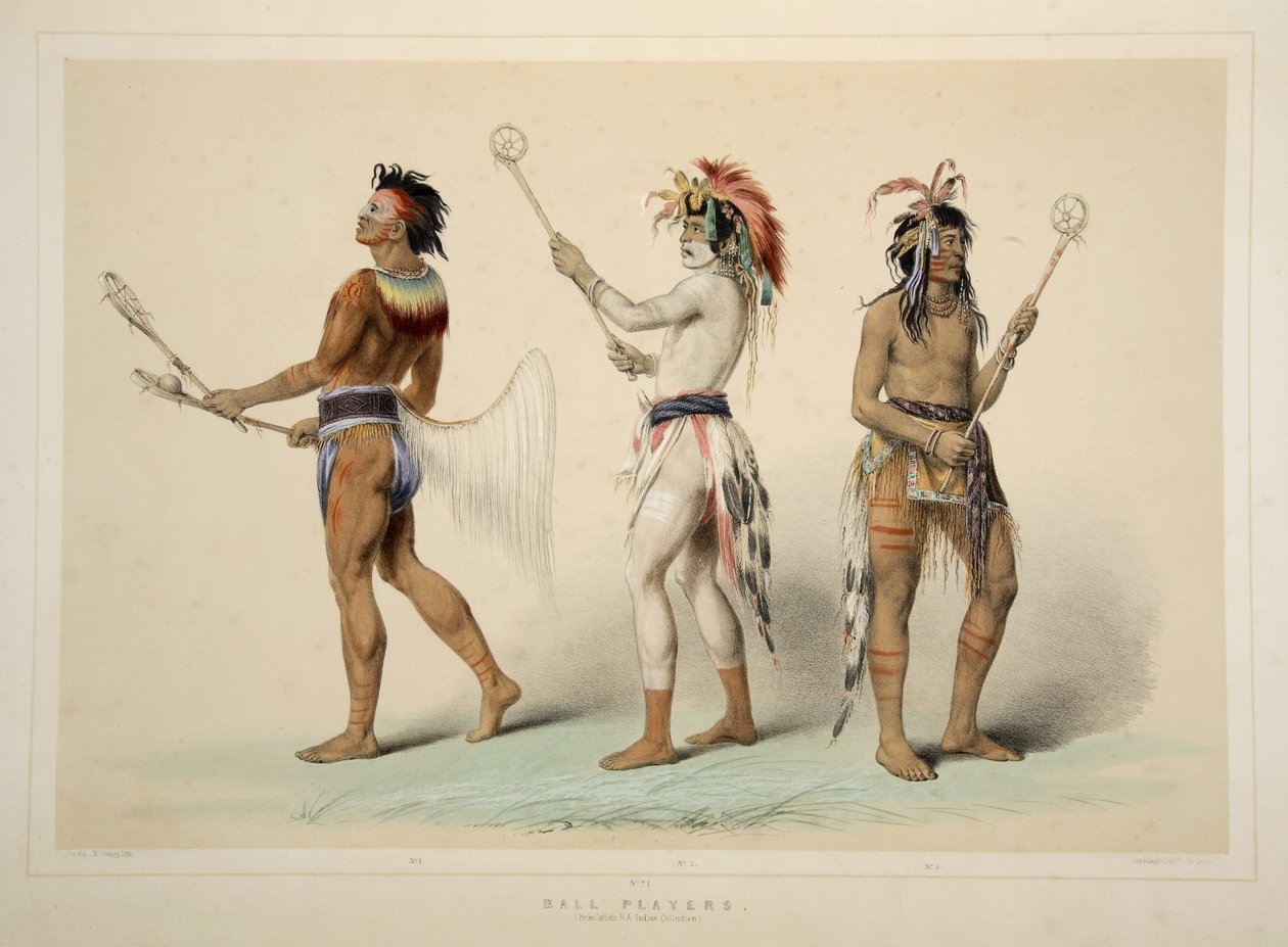 Piłkarze, z portfolio Indian Catlins North American Indian. Sceny myśliwskie i rozrywki Gór Skalistych i Prerii Ameryki, wyd. 1845 autorstwa George Catlin