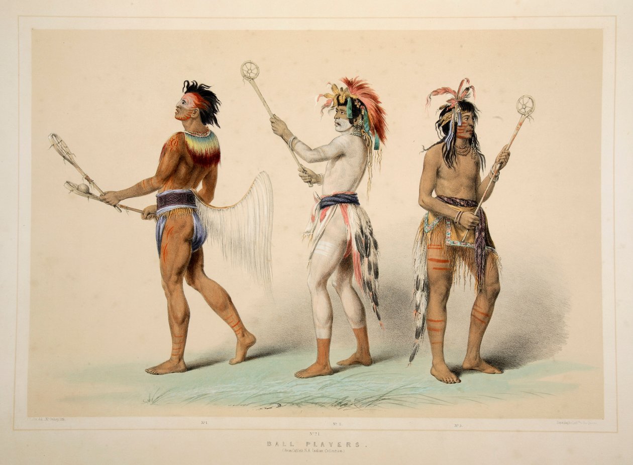 Piłkarze, wyd. 1845 kolorowa litografia. autorstwa George Catlin