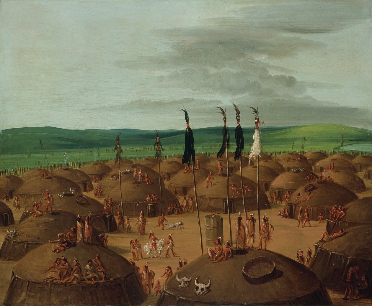 Widok wioski Mandan z lotu ptaka, 1800 mil nad St. Louis autorstwa George Catlin