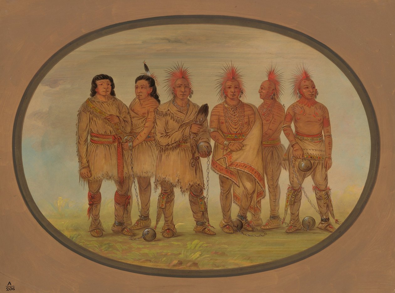 Black Hawk i pięciu innych więźniów Saukie, 18611869. autorstwa George Catlin