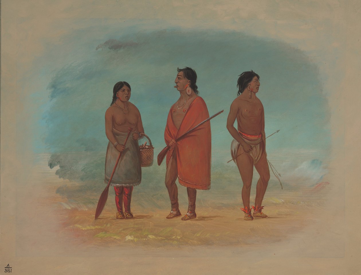 Wódz Botocudo, jego żona i młody mężczyzna, 18541869. autorstwa George Catlin