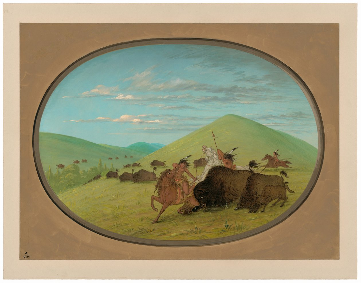 Buffalo Chase — Byki w obronie cieląt autorstwa George Catlin