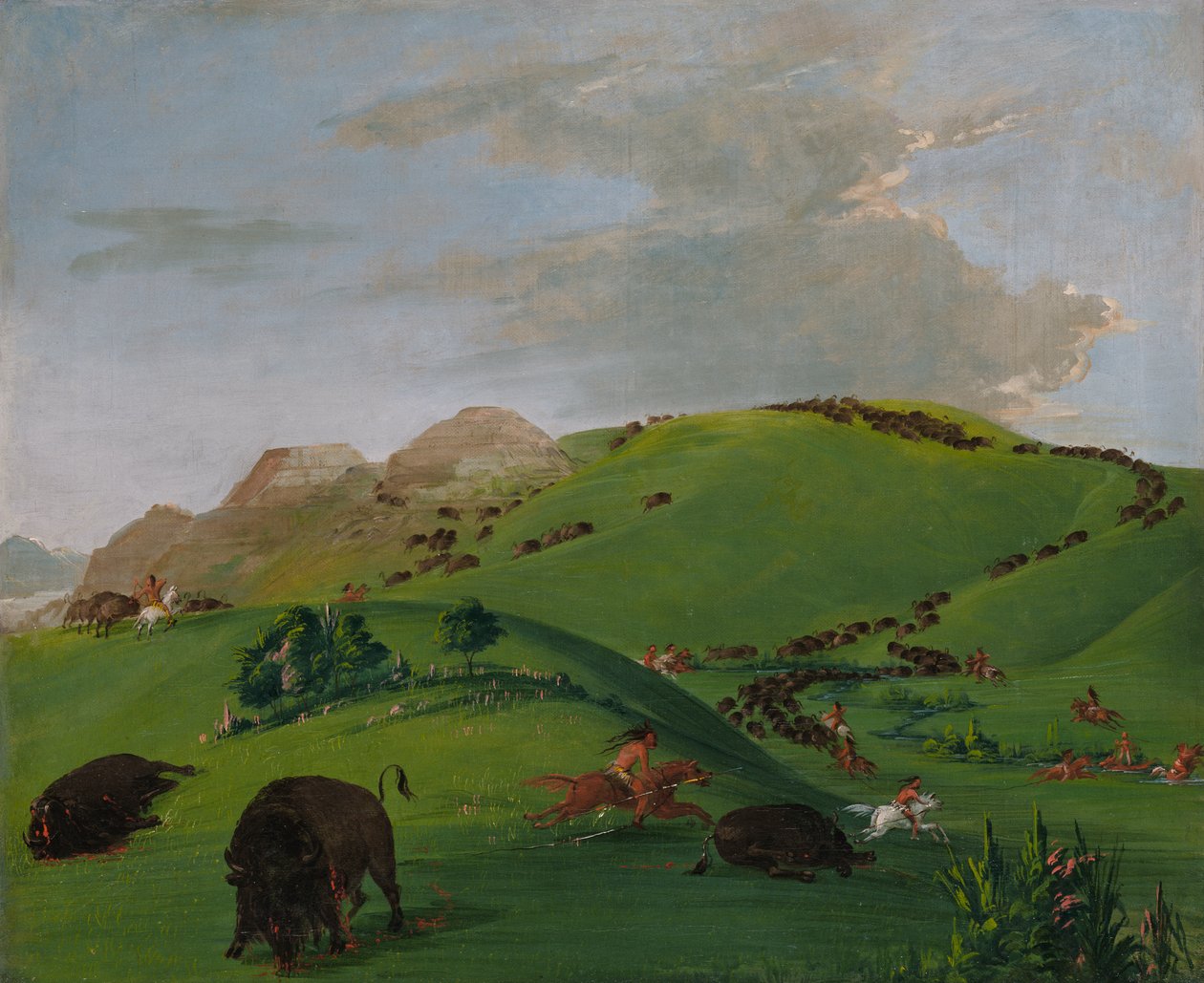 Buffalo Chase, Usta Yellowstone, 1832-1833. autorstwa George Catlin