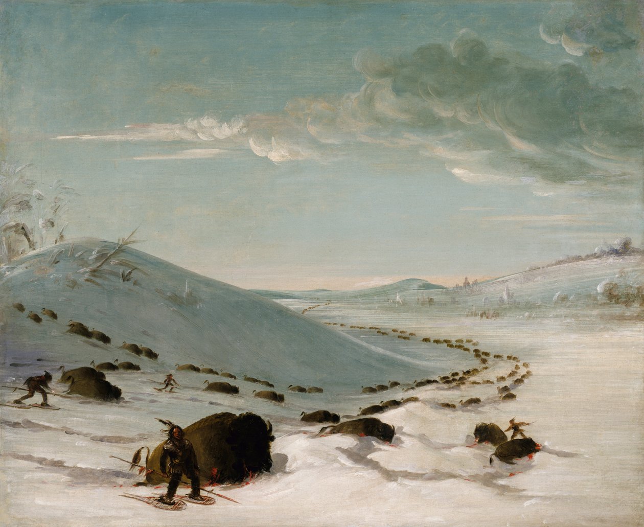 Buffalo Chase zimą, Indianie na rakietach śnieżnych, 1832-1833. autorstwa George Catlin