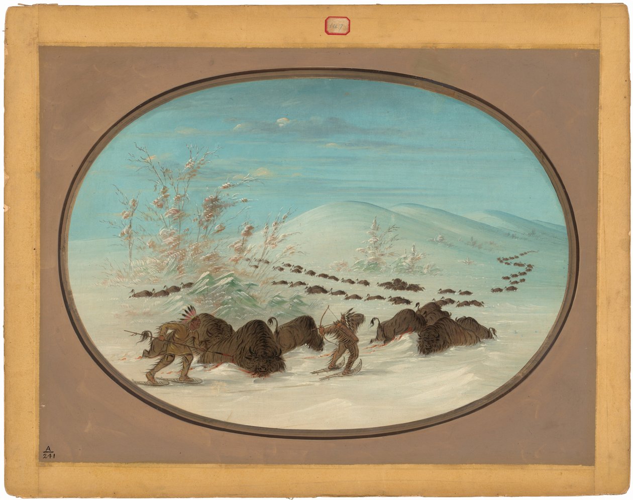 Pościg bawołów w zaspach śnieżnych - Ojibbeway autorstwa George Catlin