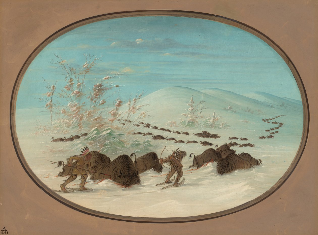 Buffalo Chase w zaspach śnieżnych - Ojibbeway, 18611869. autorstwa George Catlin