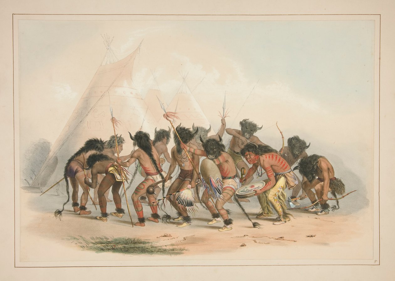 Taniec Bawołu, pl. 8 z portfolio Indian Ameryki Północnej autorstwa George Catlin