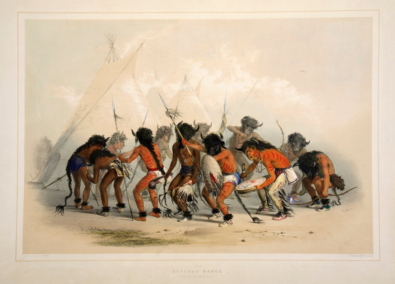 Taniec bawołów, wyd. 1845 kolorowa litografia. autorstwa George Catlin