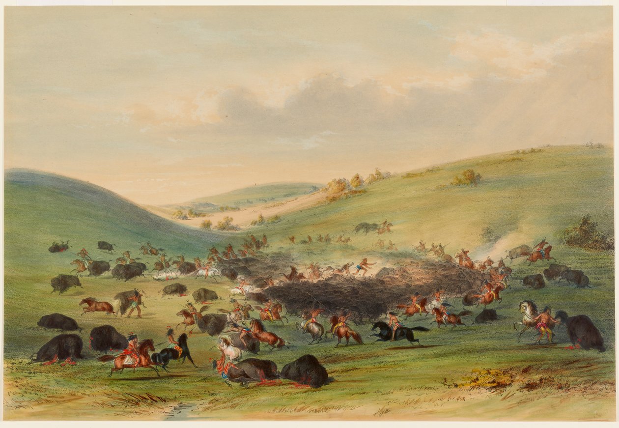 Polowanie na bizony, okrążenie autorstwa George Catlin