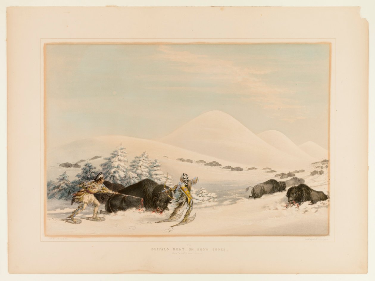 Polowanie na bizony na rakietach śnieżnych - nr 15 autorstwa George Catlin