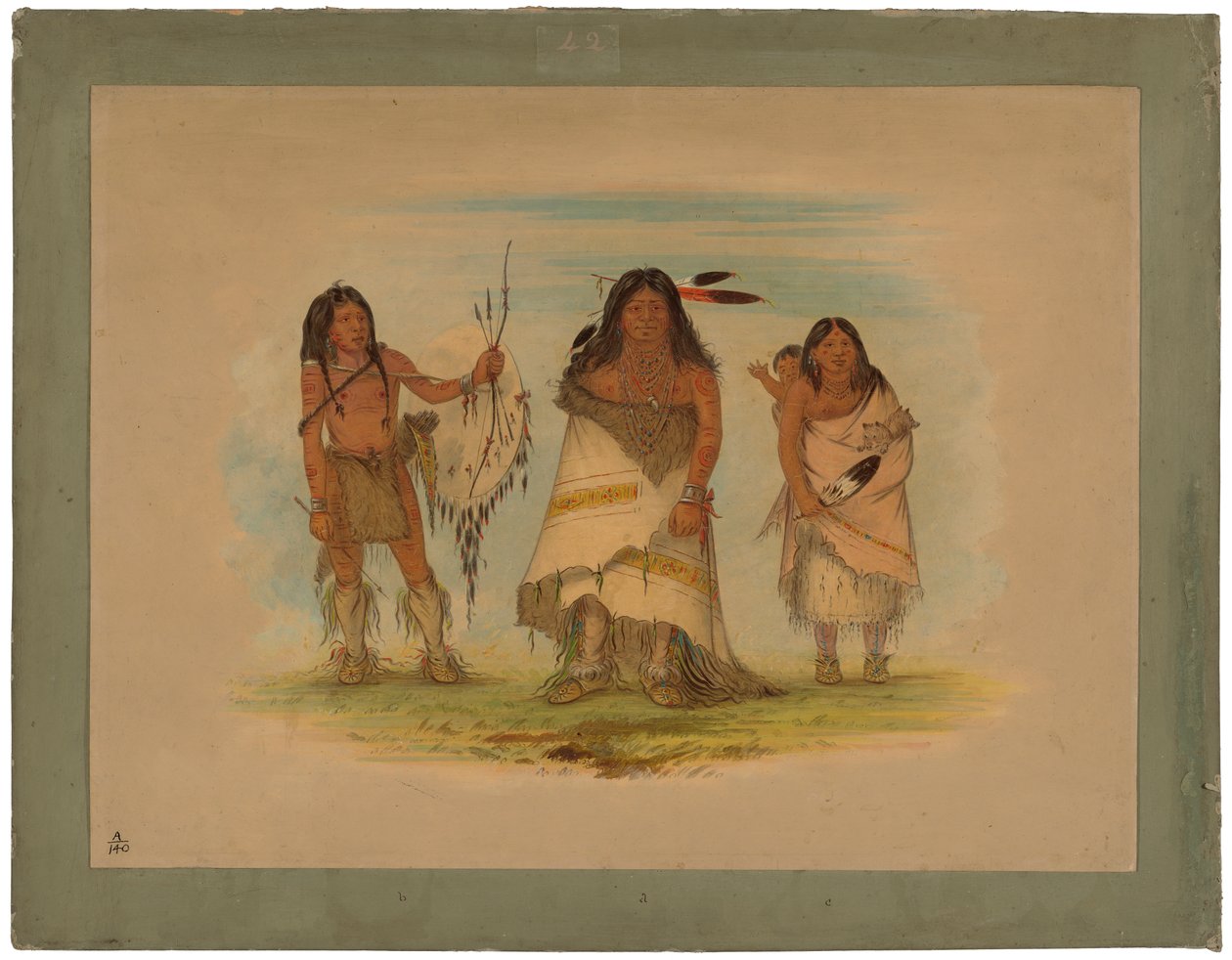 Wódz Komanczów, jego żona i wojownik, 1861 (olej na kartonie zamontowany na tekturze) autorstwa George Catlin