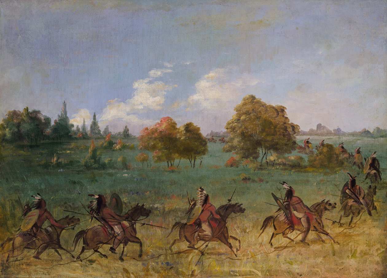 Partia wojenna Komanczów w marszu, w pełni wyposażona autorstwa George Catlin