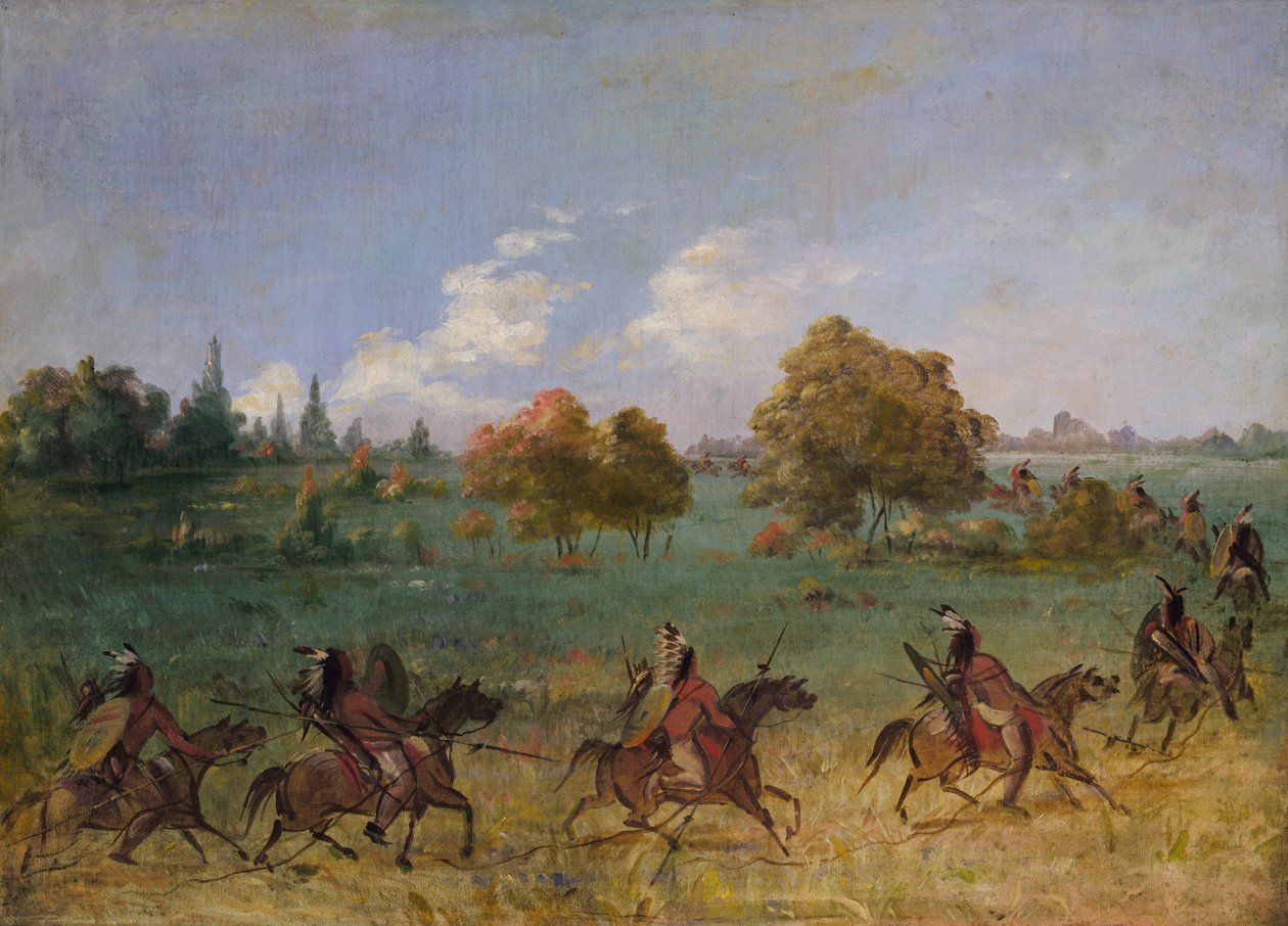 Partia wojenna Komanczów w marcu, w pełni wyposażona, 1846-1848. autorstwa George Catlin