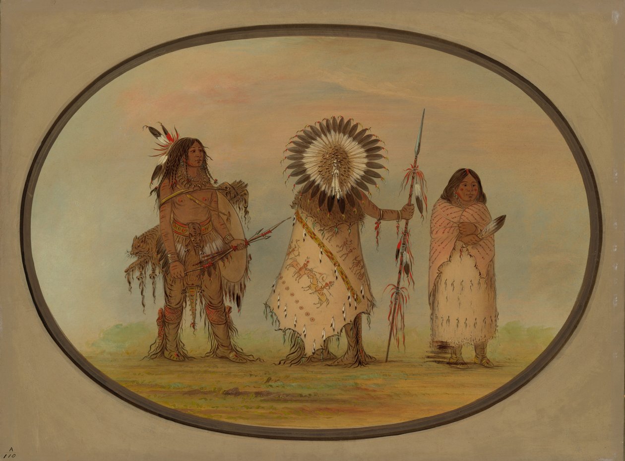 Wódz kruków, jego żona i wojownik, 18611869. autorstwa George Catlin