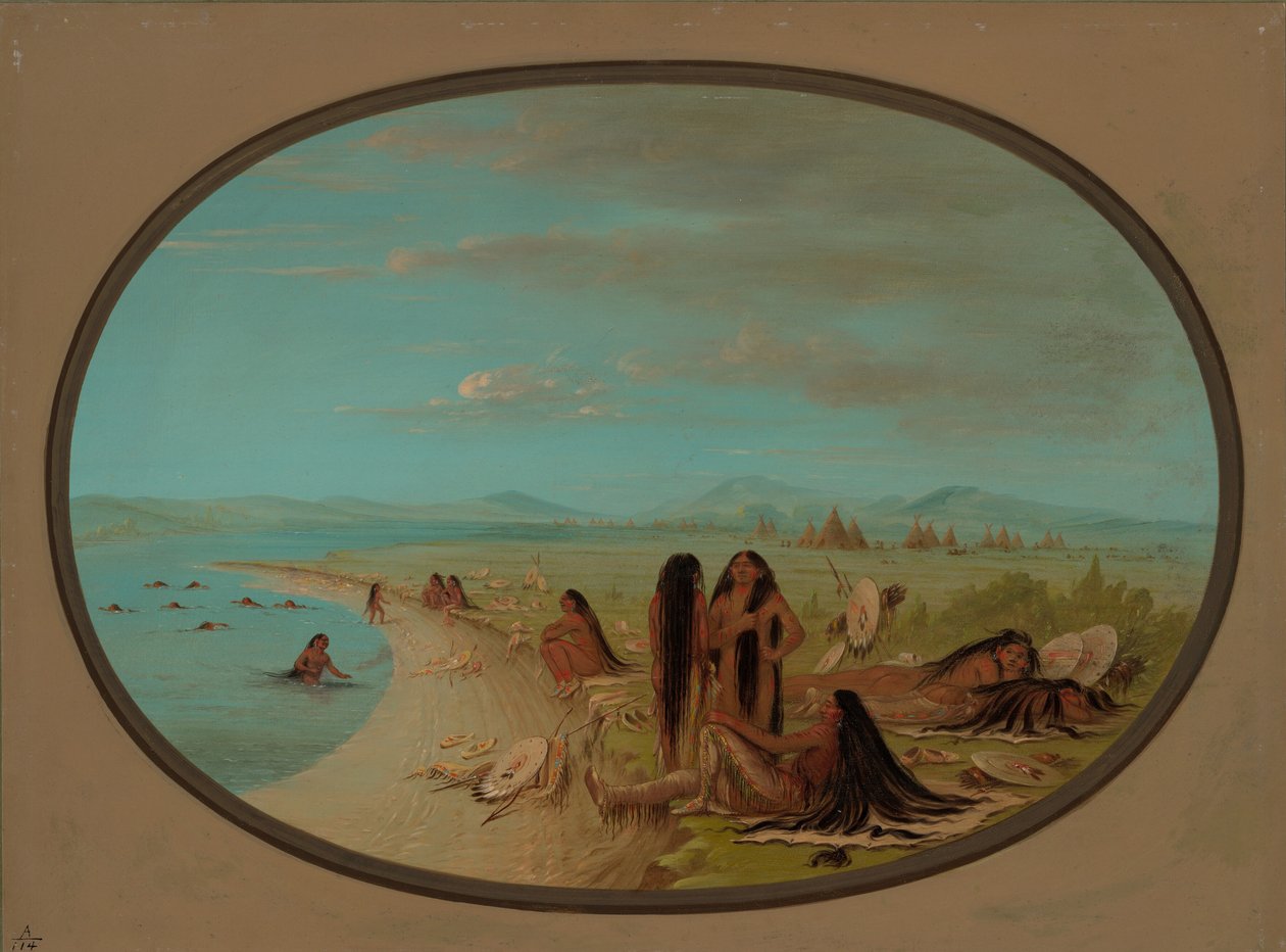 Kąpiel wojowników kruków, 18611869. autorstwa George Catlin