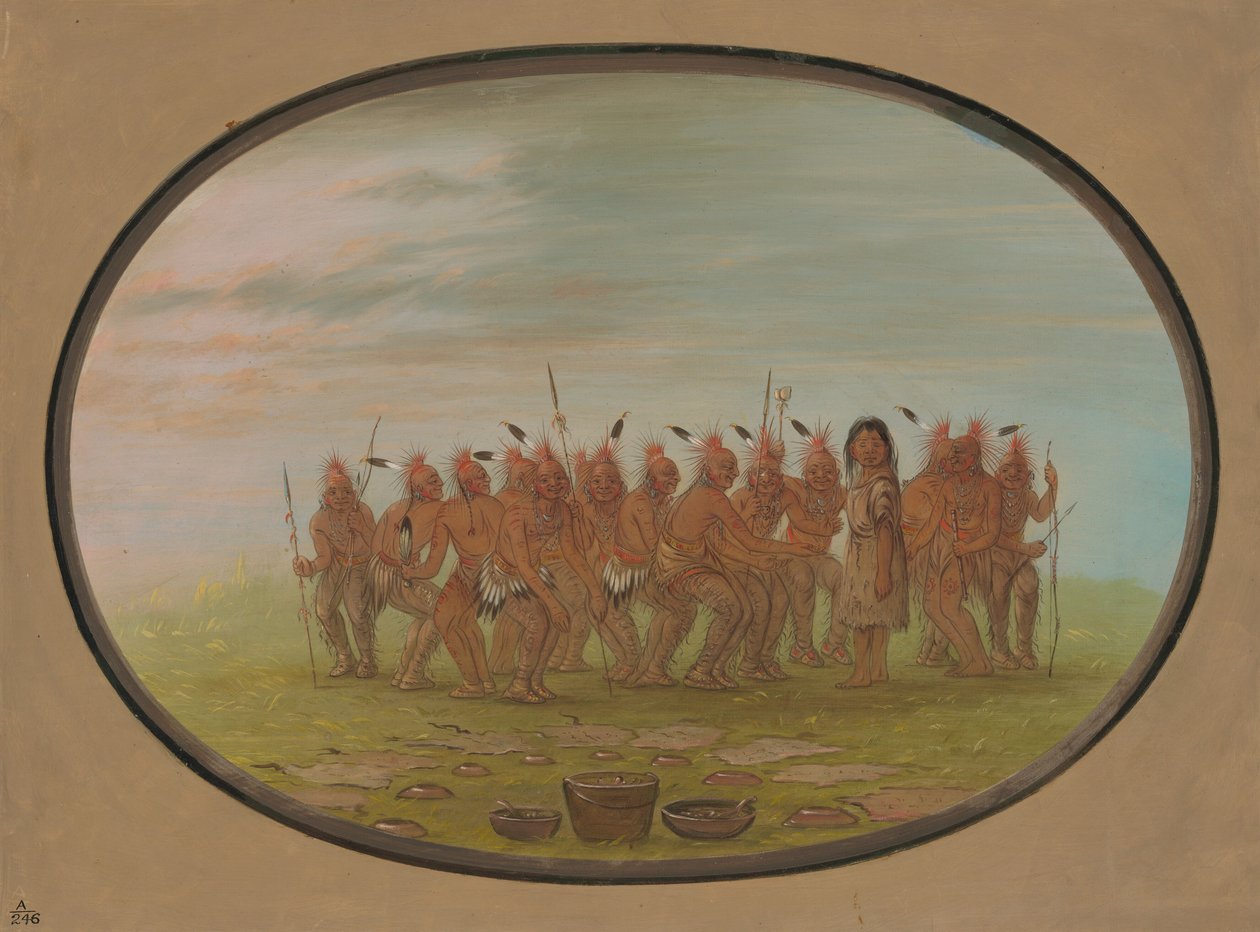 Taniec do Berdache - Saukie, 18611869. autorstwa George Catlin