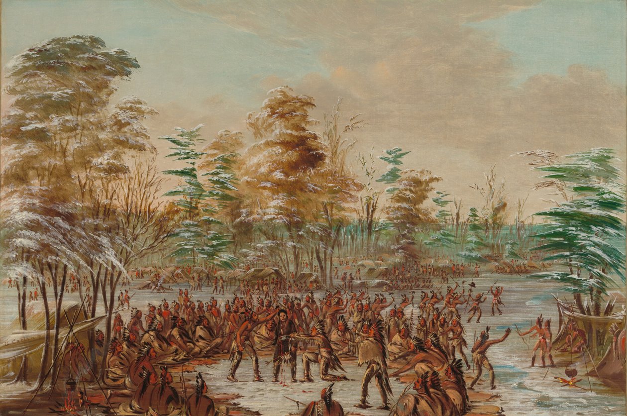 De Tonty pozywający o pokój w wiosce Irokezów. 2 stycznia 1680, 18471848. autorstwa George Catlin