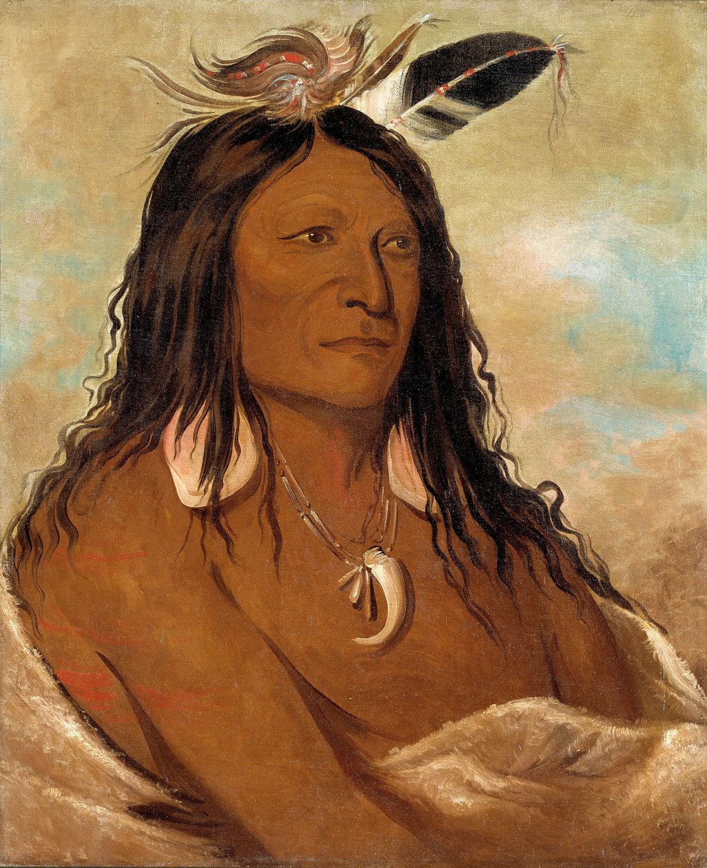 Eé-shah-kó-nee, łuk i kołczan, pierwszy wódz plemienia autorstwa George Catlin