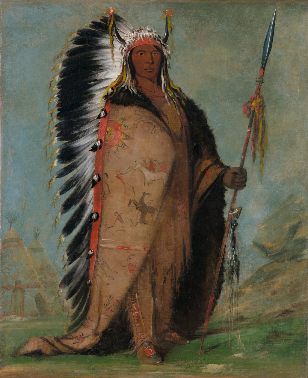 Ee-áh-sá-pa, Black Rock, szef dwóch czajników, 1832. autorstwa George Catlin