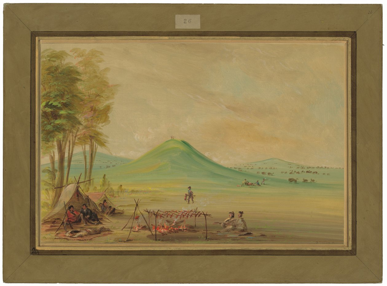 Ekspedycja rozbiła obóz na prerii w Teksasie.  Kwiecień 1686 r. autorstwa George Catlin