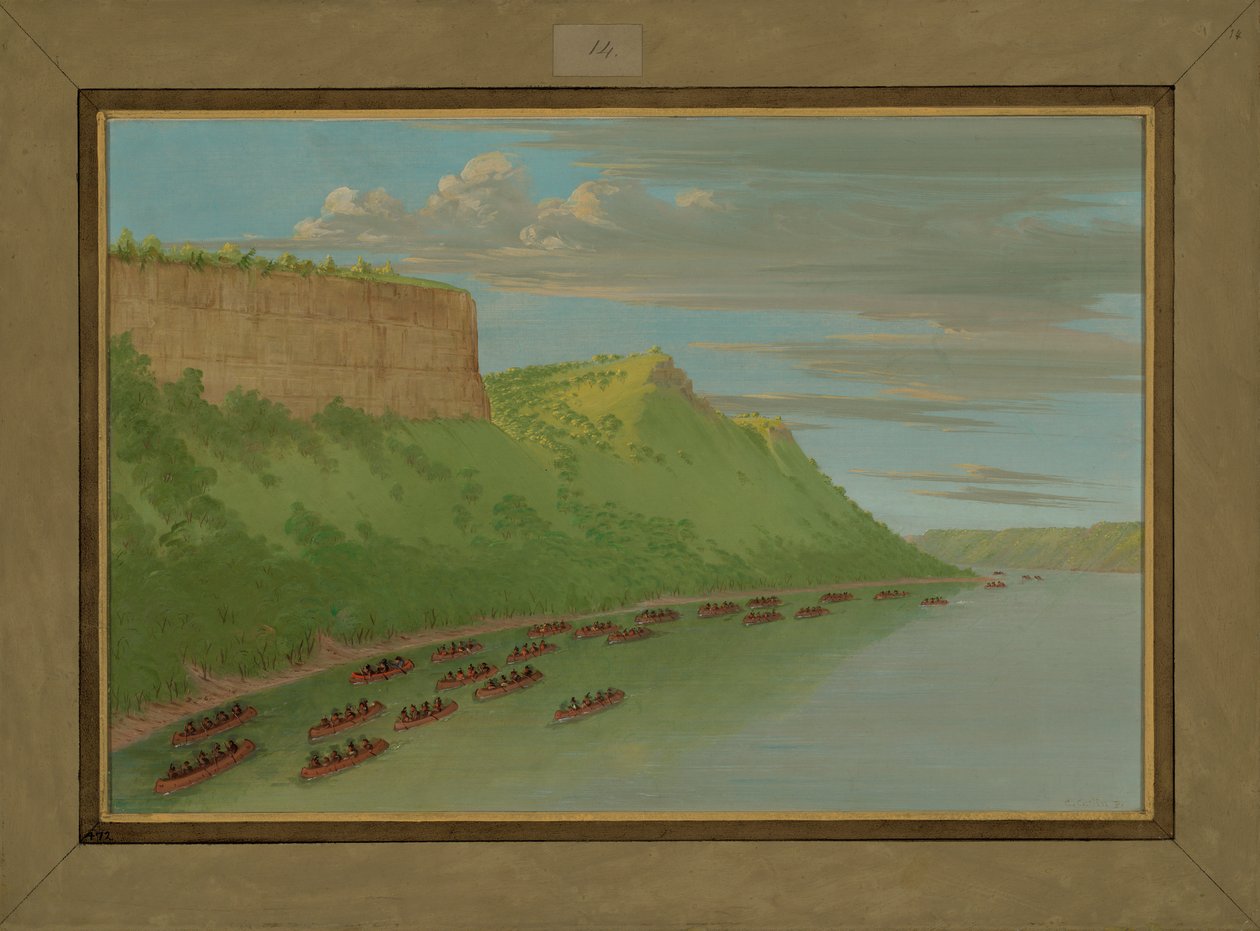 Ojciec Hennepin i Towarzysze Mijający Miłosny Skok, kwiecień 1680, 1847-48 autorstwa George Catlin