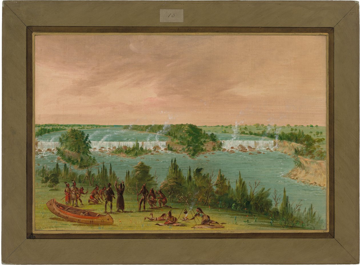 Ojciec Hennepin i Towarzysze przy wodospadach św. Antoniego. 1 maja 1680 r autorstwa George Catlin