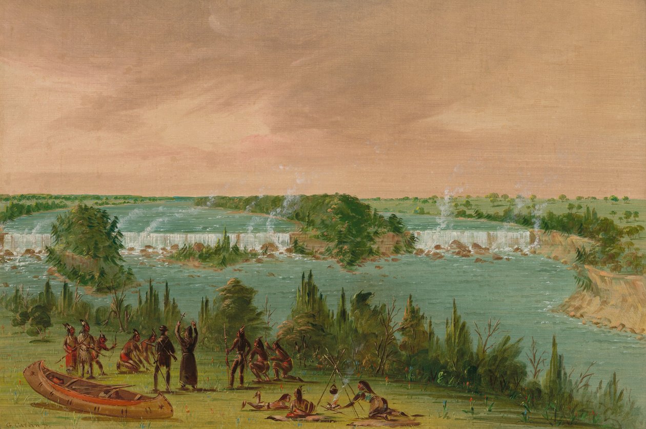 Ojciec Hennepin i Towarzysze przy wodospadach św. Antoniego. 1 maja 1680, 18471848. autorstwa George Catlin