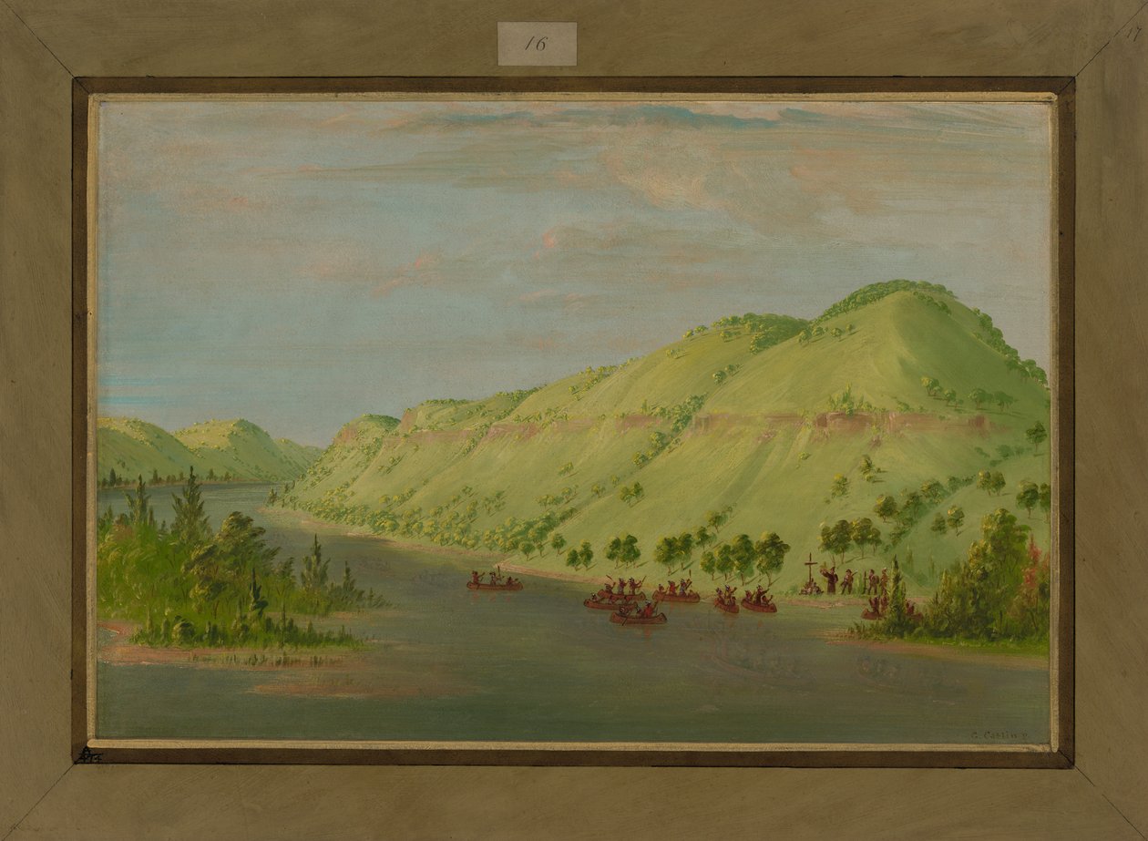Ojciec Hennepin opuszcza Missisipi, aby dołączyć do la Salle, 8 maja 1680, 1847-48 autorstwa George Catlin