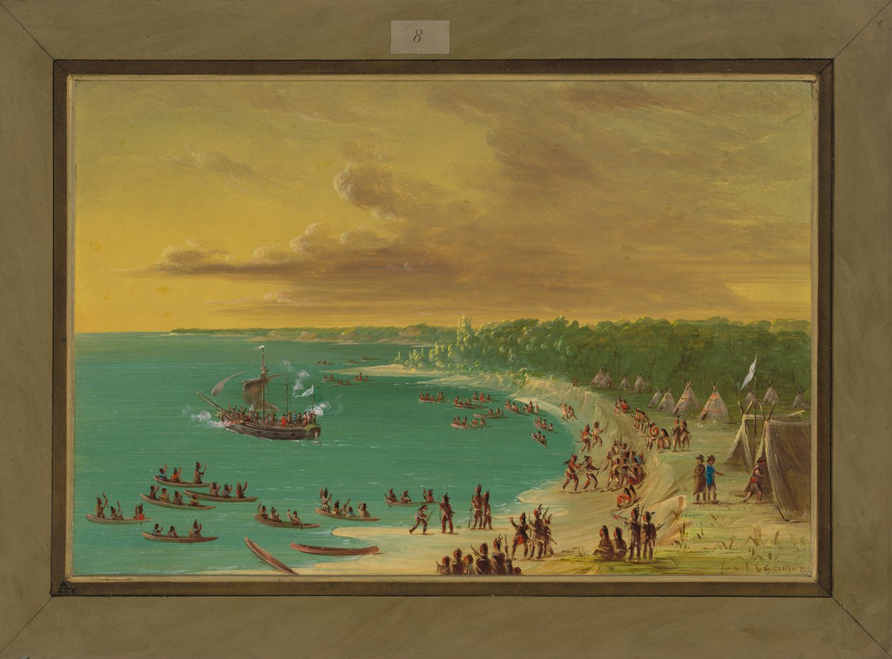 Pierwszy rejs gryfa po jeziorze Erie, 7 sierpnia 1679, 1847-48 autorstwa George Catlin