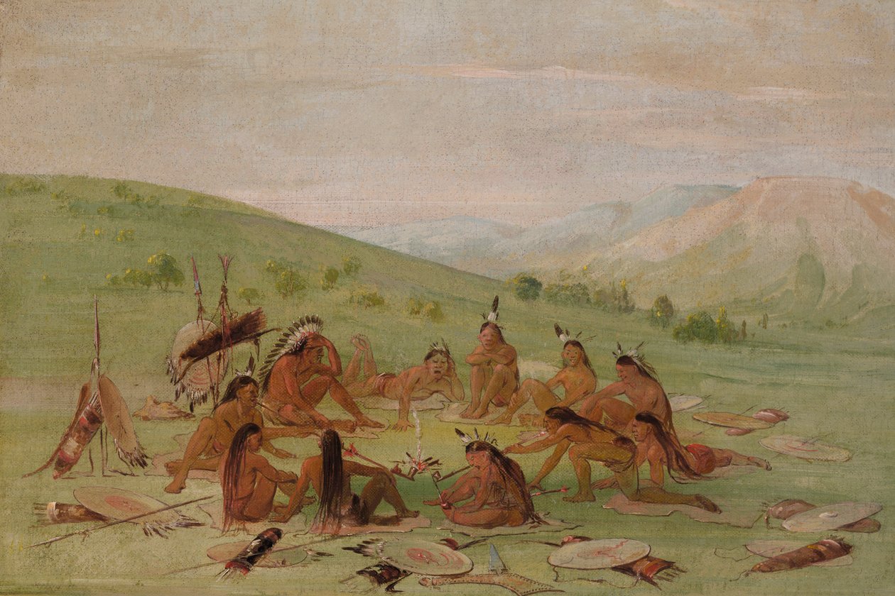Piesza Partia Wojenna w Radzie, Mandan, 1835-1837. autorstwa George Catlin