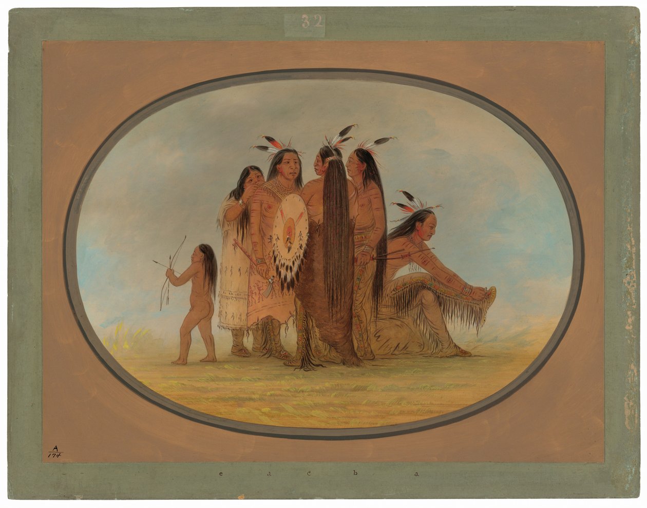Czterech wojowników Mandan, dziewczyna i chłopiec autorstwa George Catlin