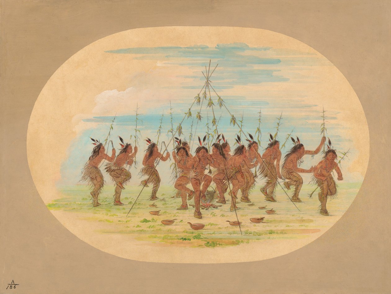 Taniec zielonej kukurydzy - Minatarrees, 1861. autorstwa George Catlin